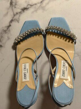 Jimmy Choo Satin Meira 85 Pumps 37 Dove Blue